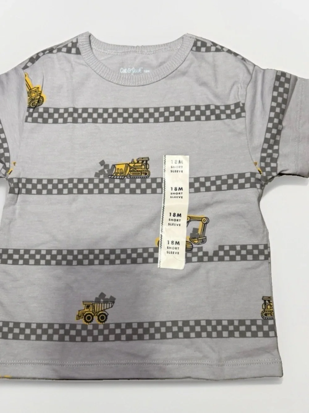 Carter's Gray Tee with Yellow Construction Trucks